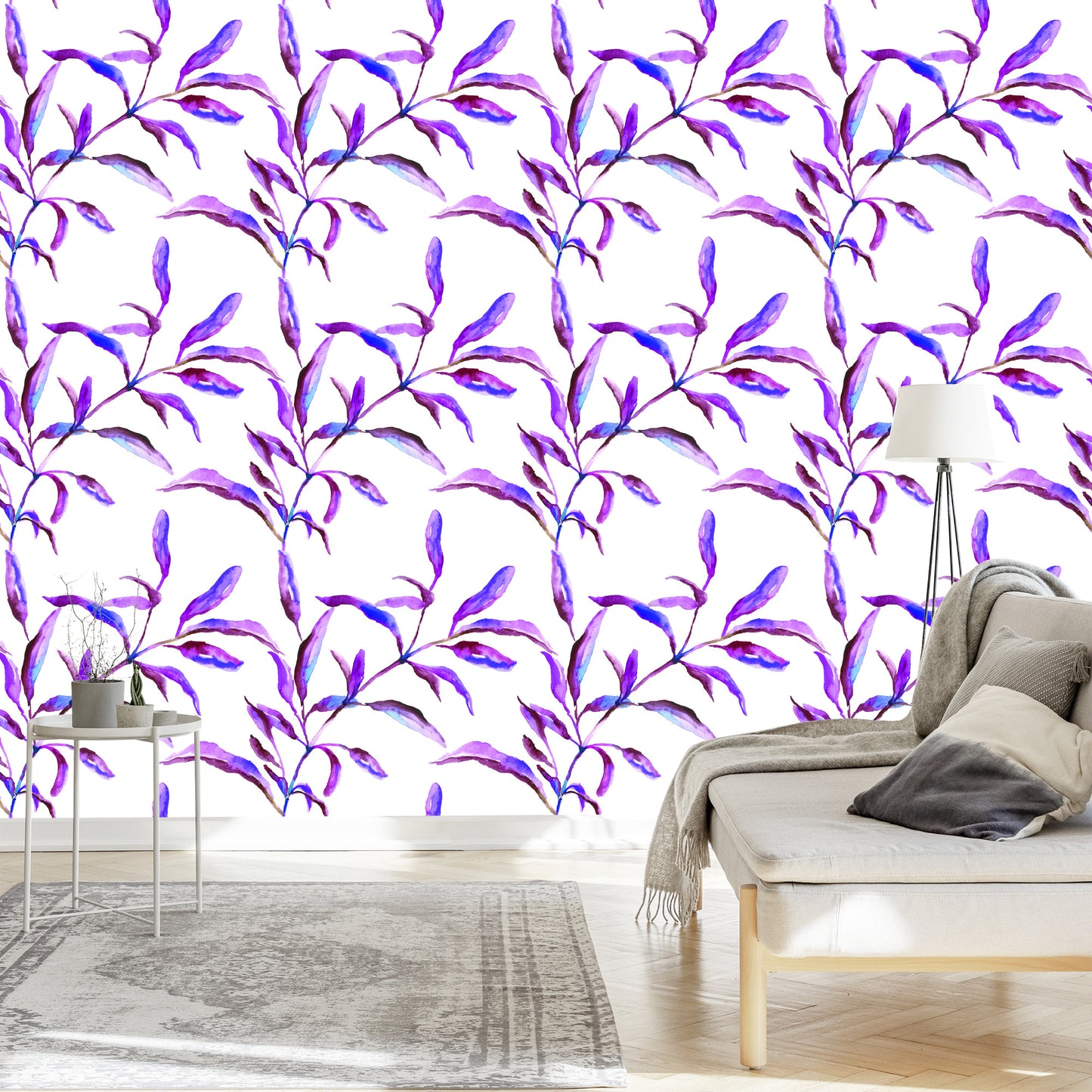 Wallpaper Purple Watercolor Leaves