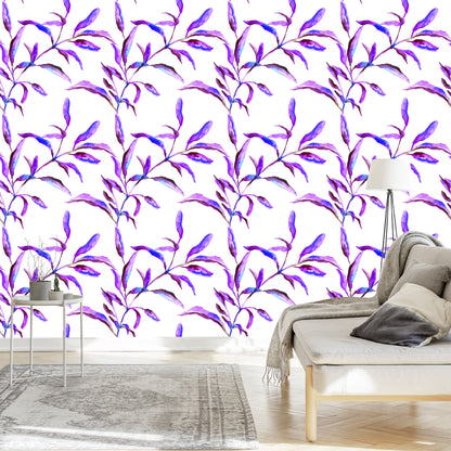 Wallpaper Purple Watercolor Leaves