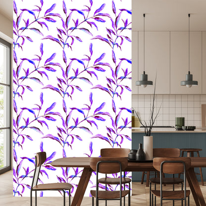 Wallpaper Purple Watercolor Leaves