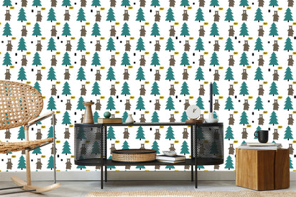 Wallpaper Tree Green Forest Children's Room