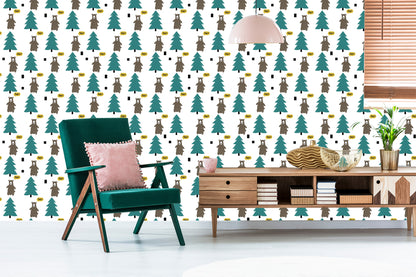 Wallpaper Tree Green Forest Children's Room