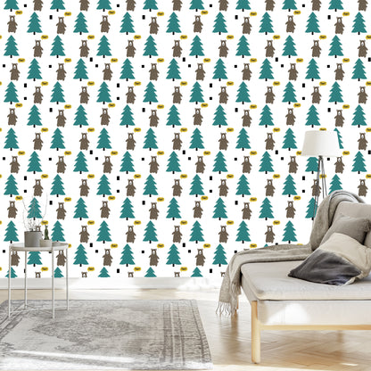 Wallpaper Tree Green Forest Children's Room
