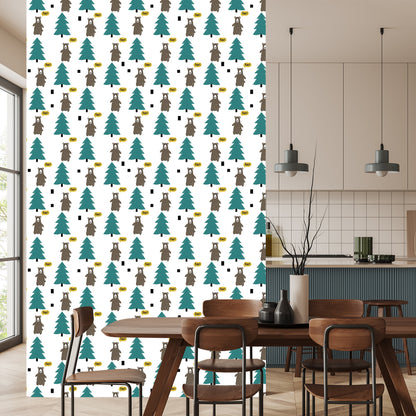 Wallpaper Tree Green Forest Children's Room