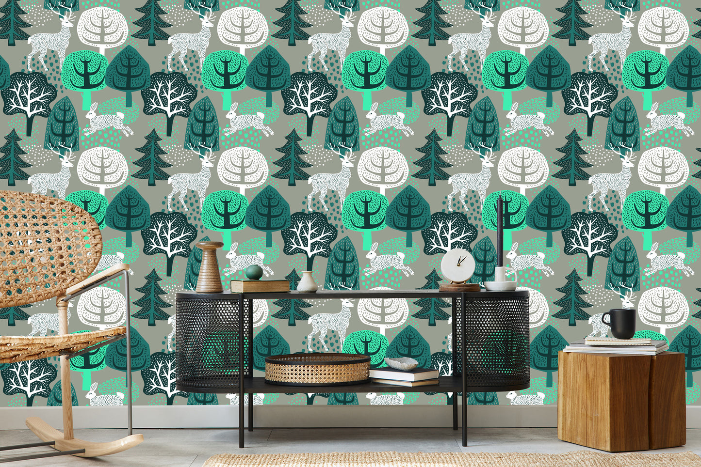 Wallpaper Trees, Green, Nature. Children's Room