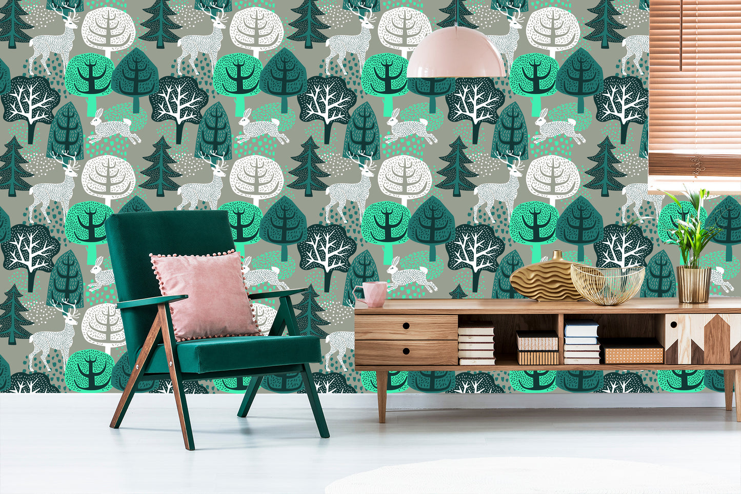 Wallpaper Trees, Green, Nature. Children's Room