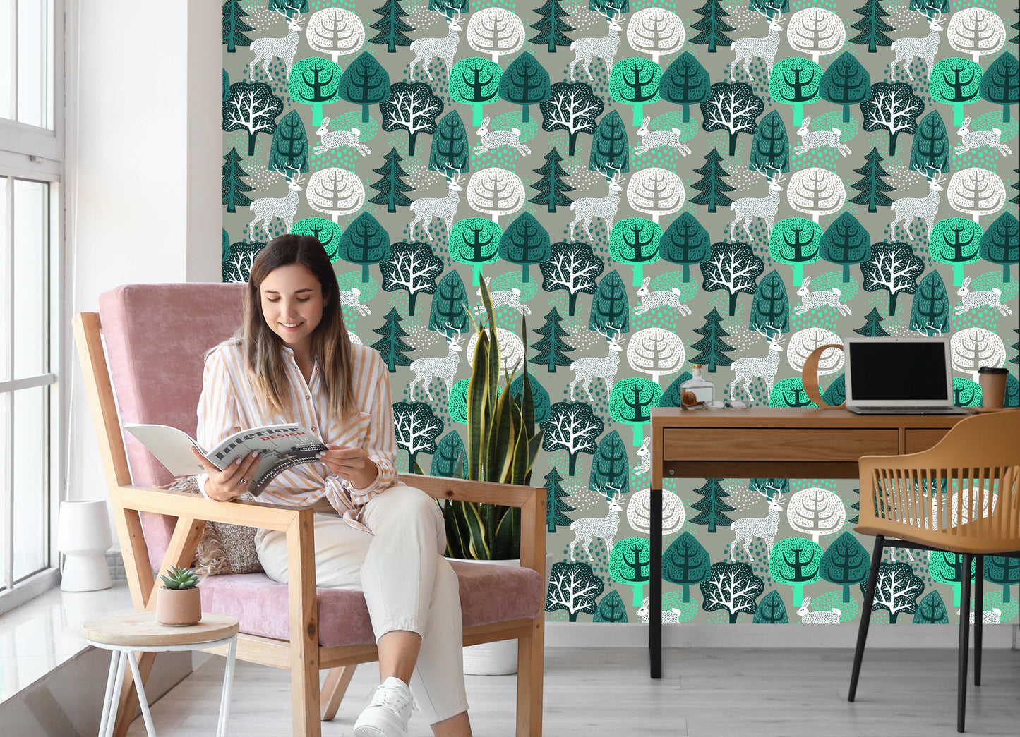 Wallpaper Trees, Green, Nature. Children's Room