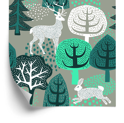 Wallpaper Trees, Green, Nature. Children's Room