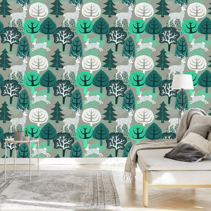 Wallpaper Trees, Green, Nature. Children's Room