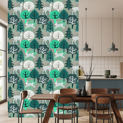 Wallpaper Trees, Green, Nature. Children's Room