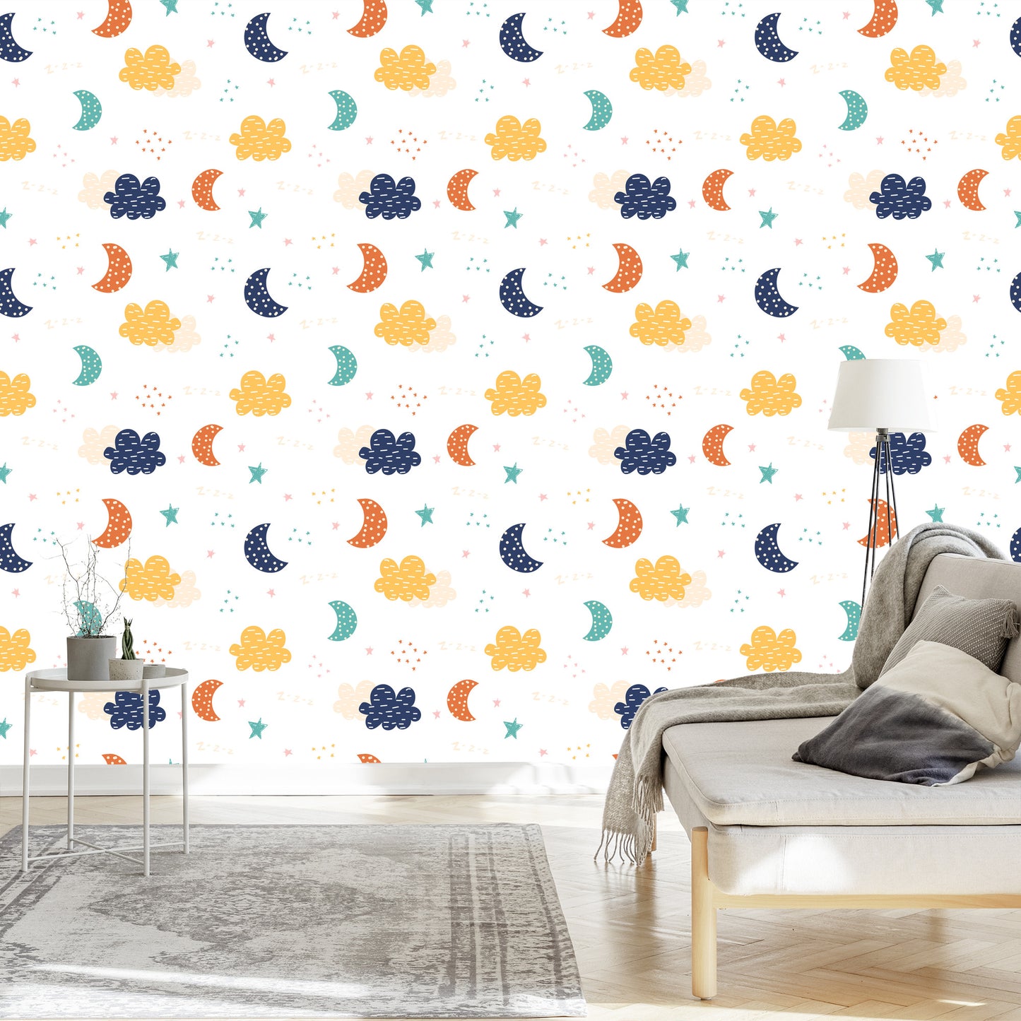 Wallpaper For Children - Colorful Clouds, Stars And Moons