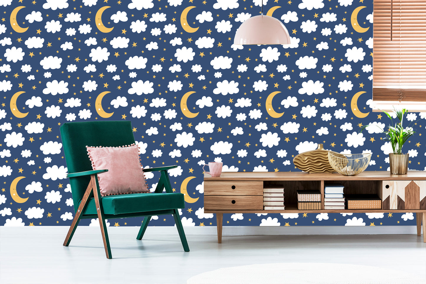 Wallpaper For Children - Stars, Clouds And Sleeping Moons