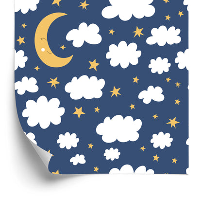 Wallpaper For Children - Stars, Clouds And Sleeping Moons