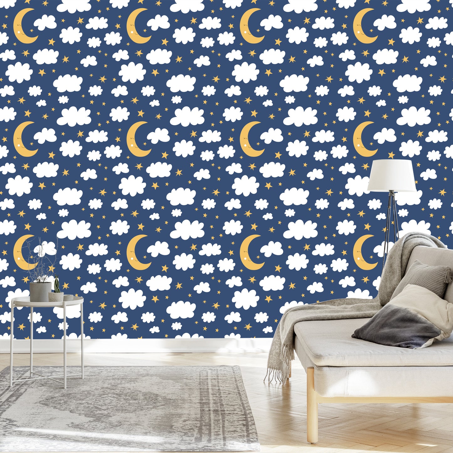 Wallpaper For Children - Stars, Clouds And Sleeping Moons