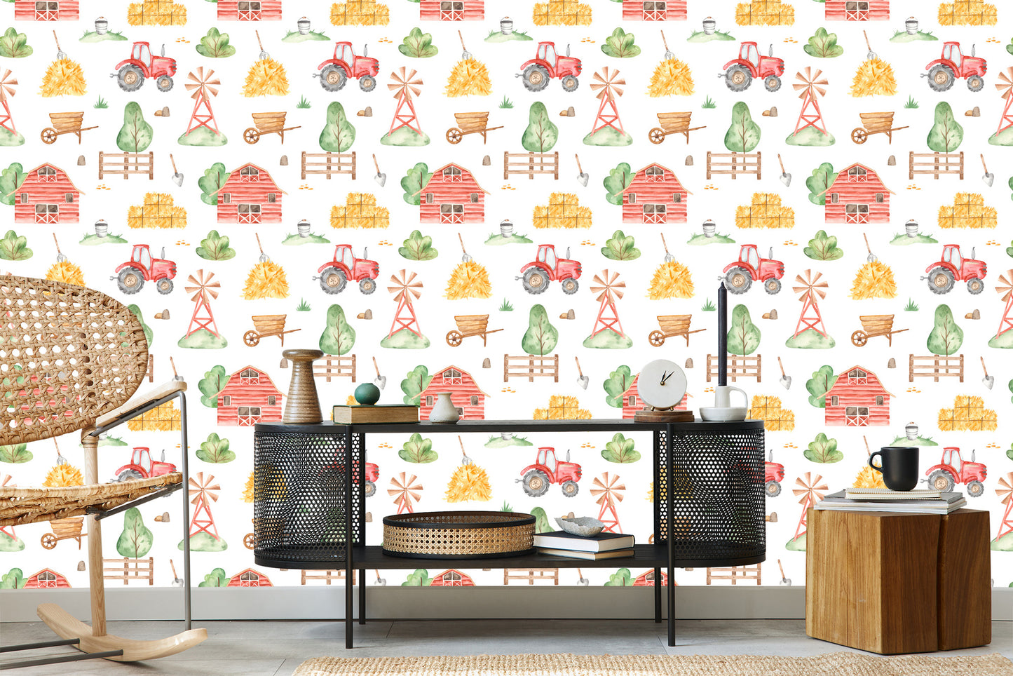Wallpaper Watercolor Painted Farm