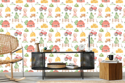 Wallpaper Watercolor Painted Farm
