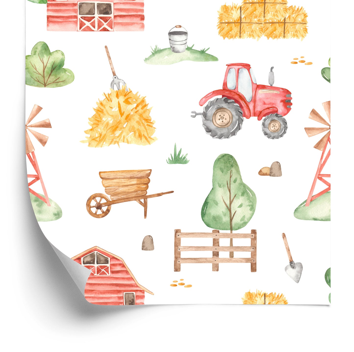 Wallpaper Watercolor Painted Farm