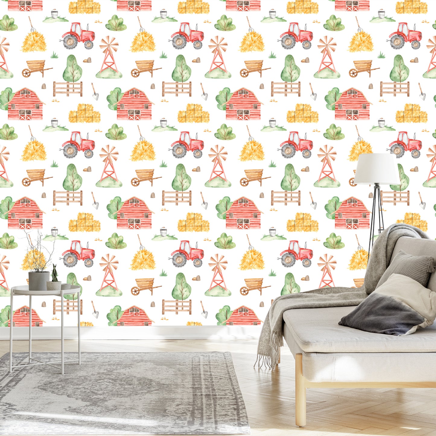 Wallpaper Watercolor Painted Farm