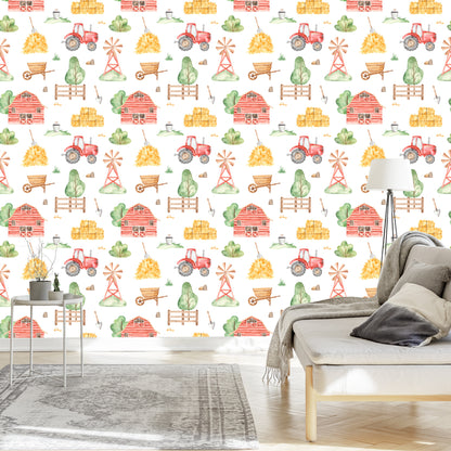 Wallpaper Watercolor Painted Farm