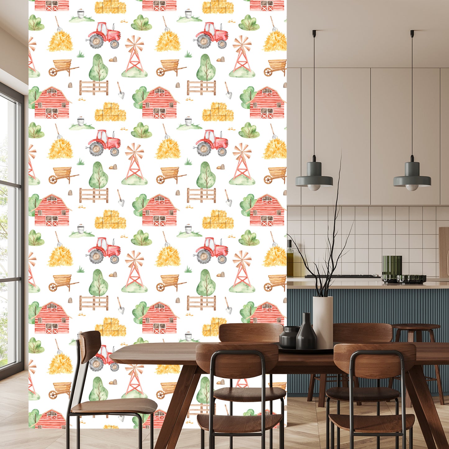 Wallpaper Watercolor Painted Farm