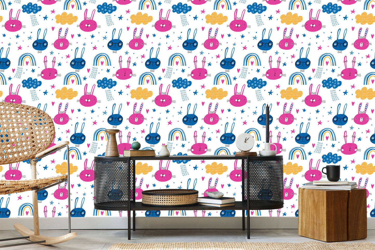 Wallpaper Rabbits With A Rainbow