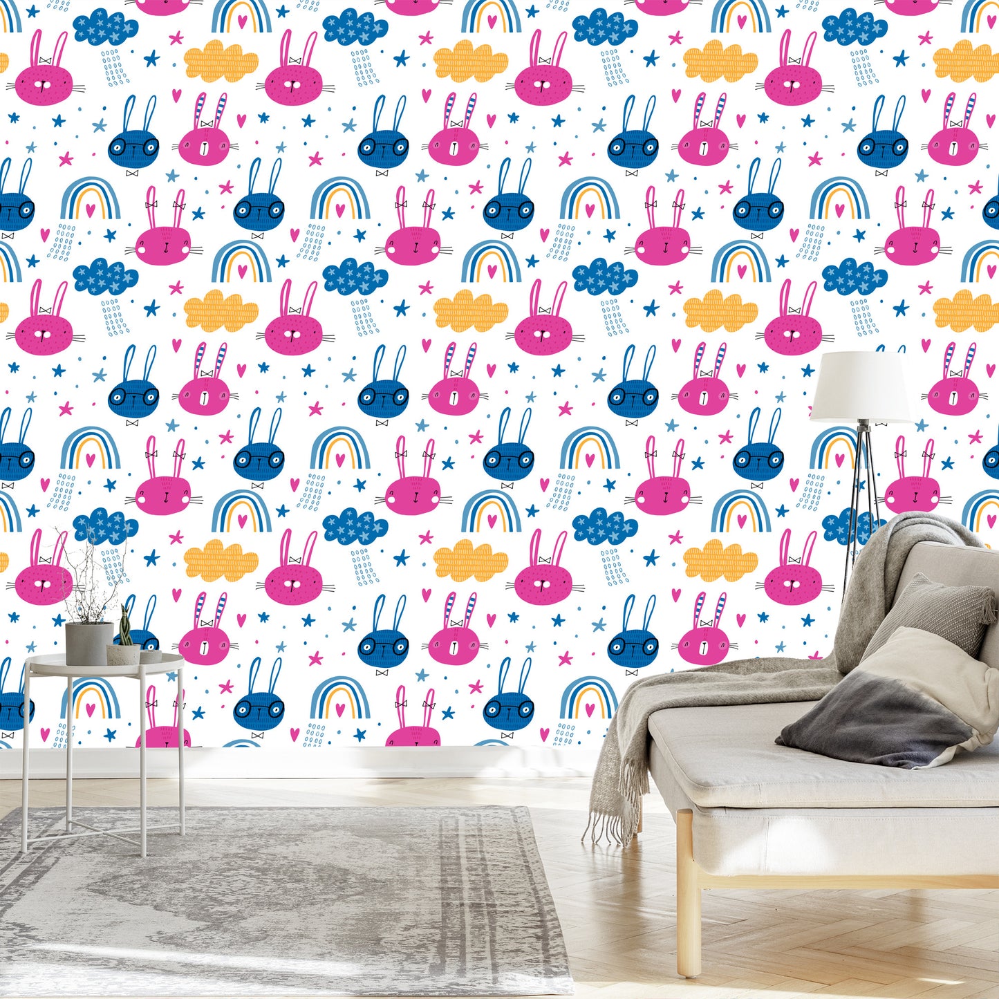 Wallpaper Rabbits With A Rainbow