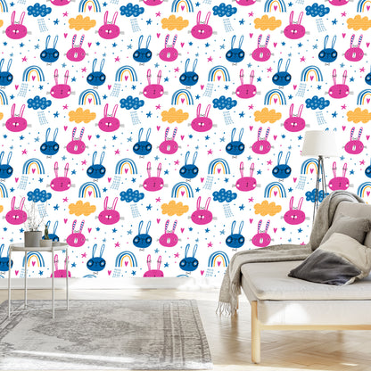 Wallpaper Rabbits With A Rainbow