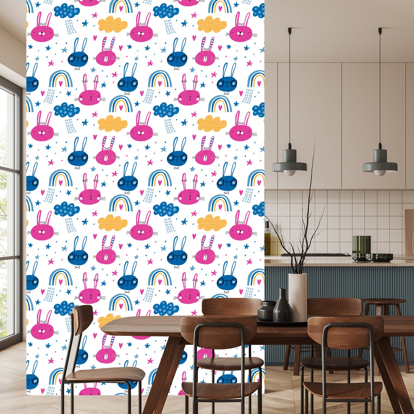 Wallpaper Rabbits With A Rainbow