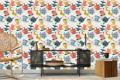 Wallpaper For The Kitchen - Colorful Tea Set