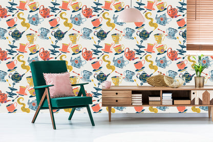 Wallpaper For The Kitchen - Colorful Tea Set