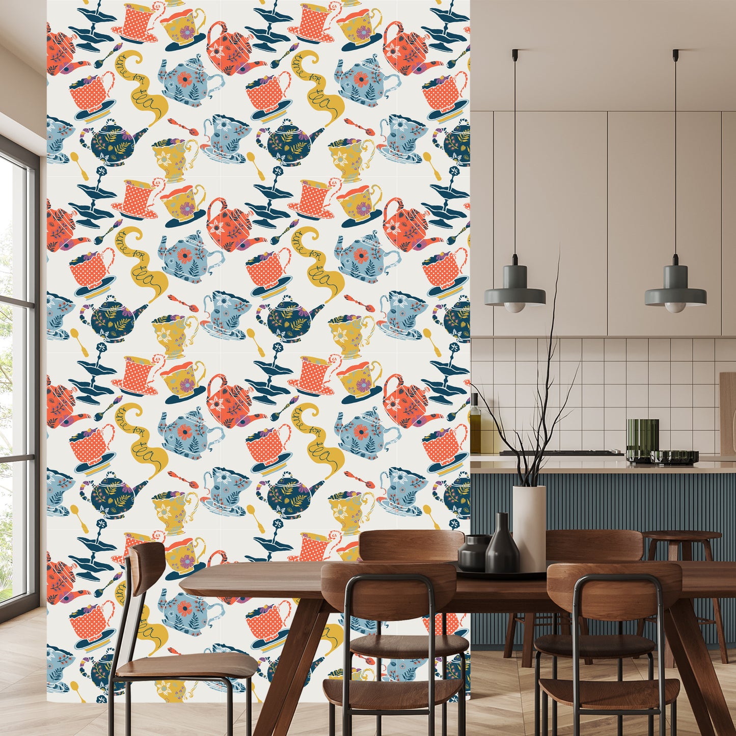 Wallpaper For The Kitchen - Colorful Tea Set