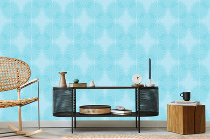 Wallpaper Turquoise Geometric Flowers