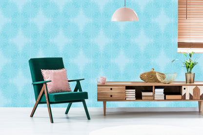 Wallpaper Turquoise Geometric Flowers