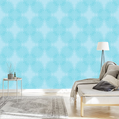 Wallpaper Turquoise Geometric Flowers