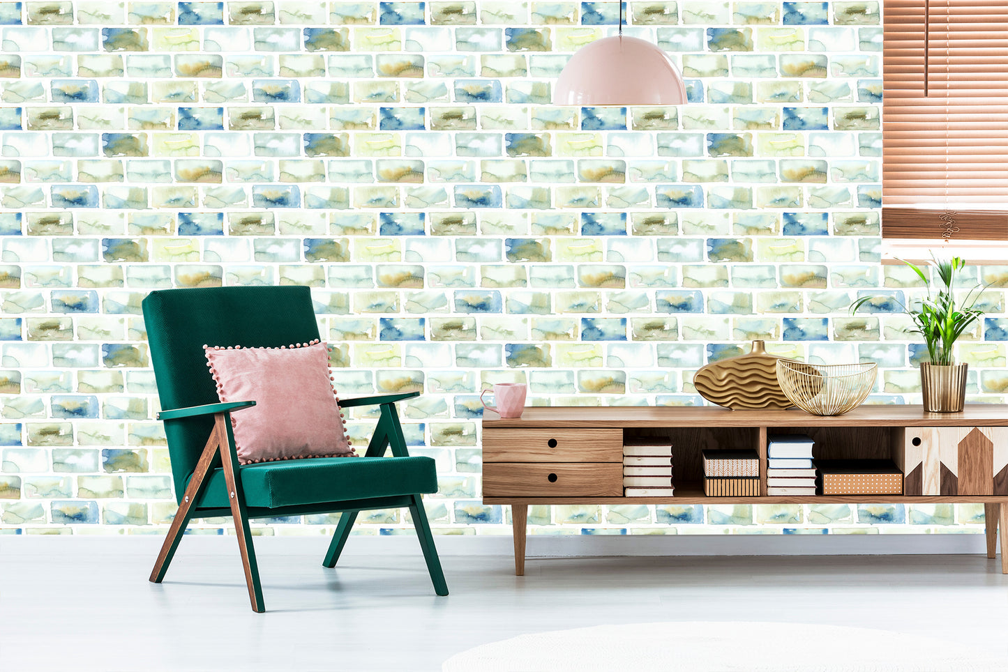 Wallpaper Colorful Bricks - Watercolor
