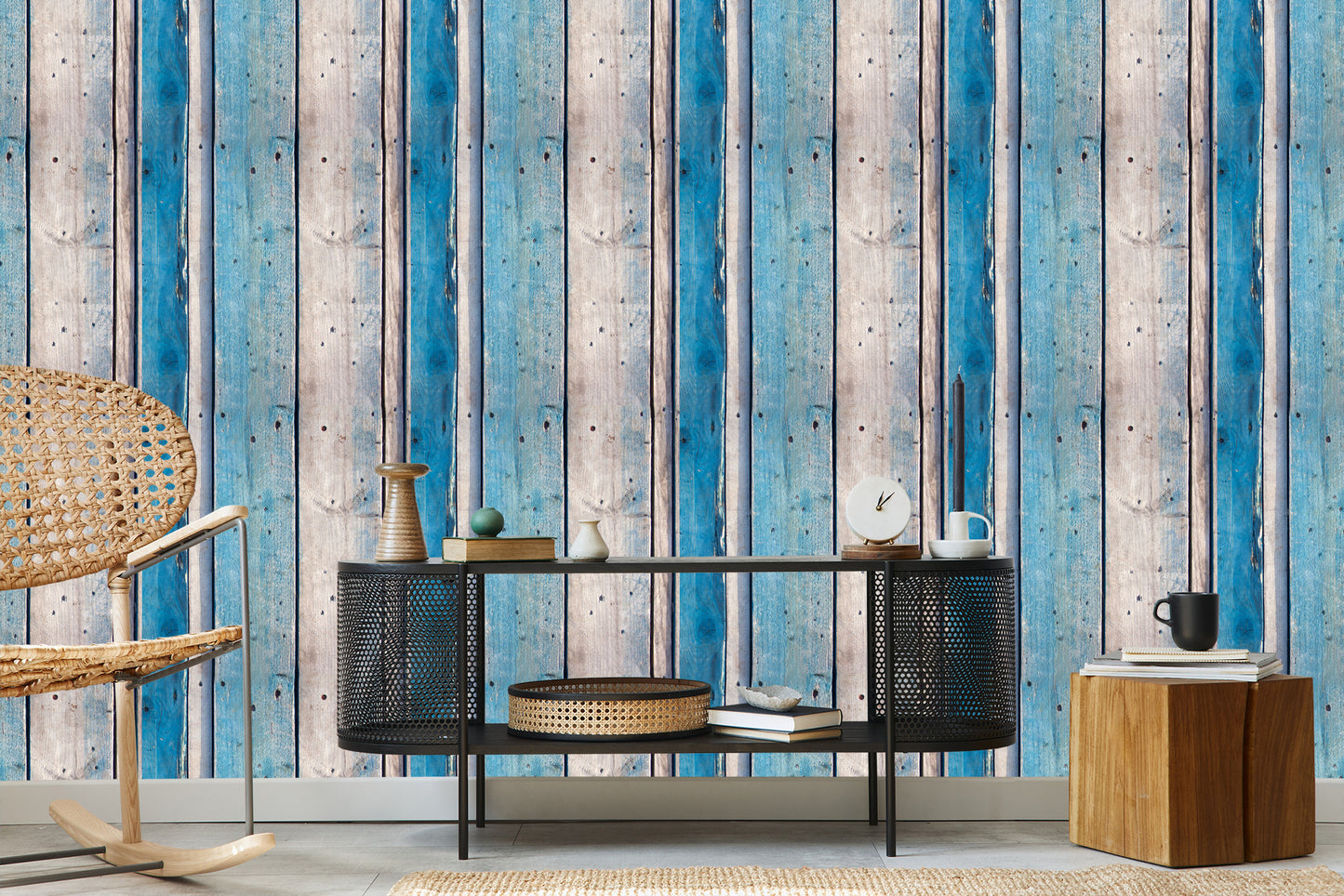 Wallpaper Blue Wooden Planks