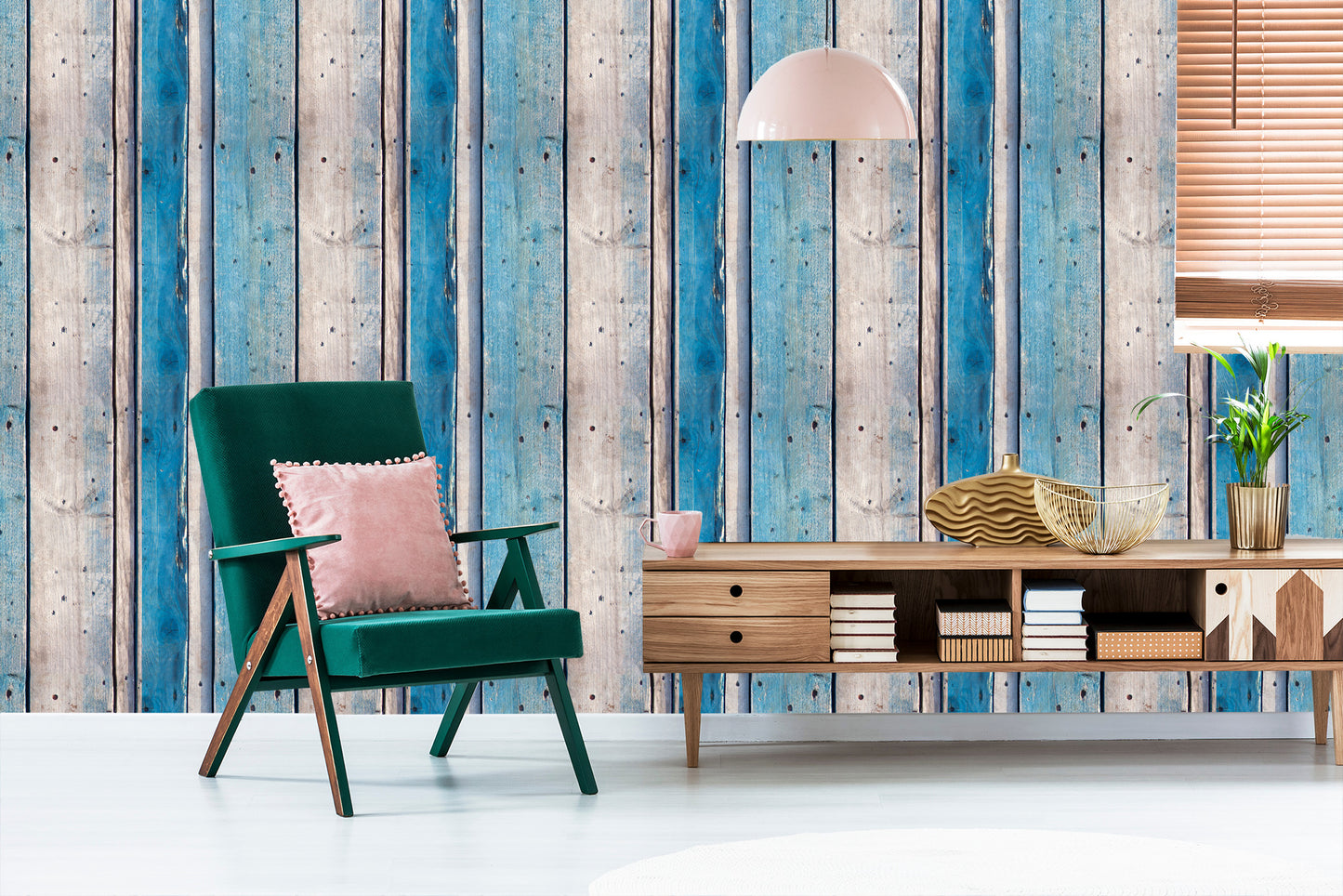 Wallpaper Blue Wooden Planks
