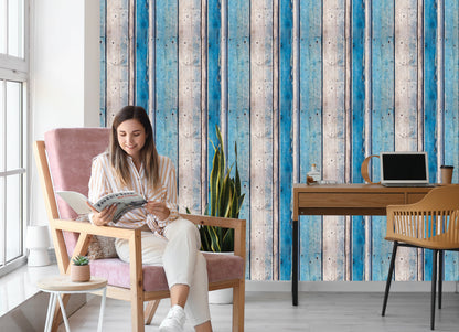 Wallpaper Blue Wooden Planks