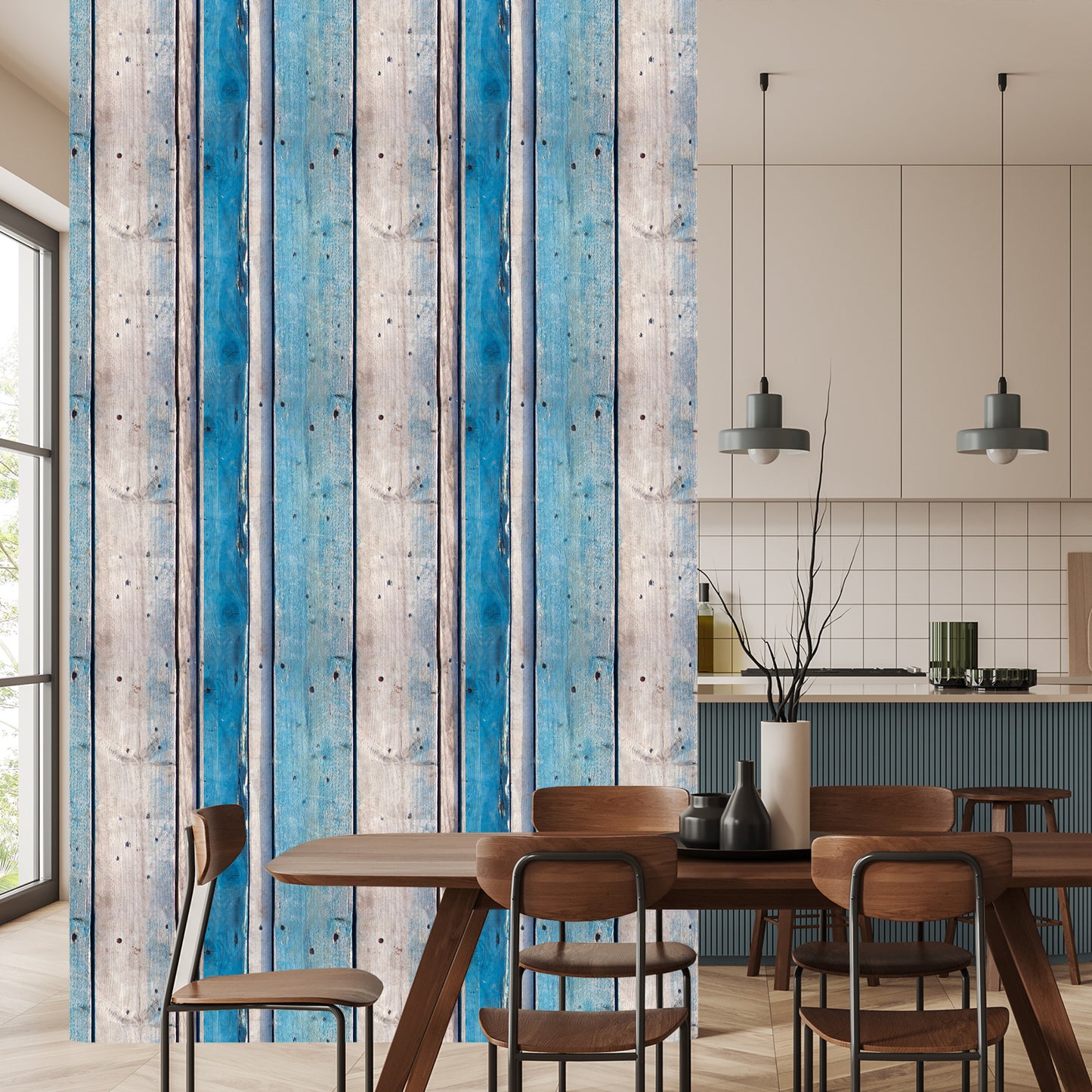 Wallpaper Blue Wooden Planks