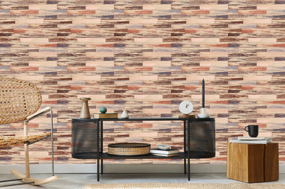 Wallpaper Colorful Wooden Planks In Retro Style