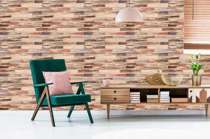 Wallpaper Colorful Wooden Planks In Retro Style