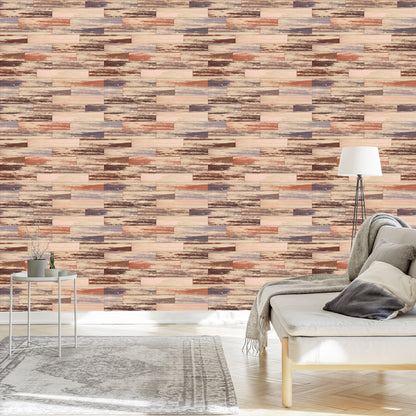 Wallpaper Colorful Wooden Planks In Retro Style