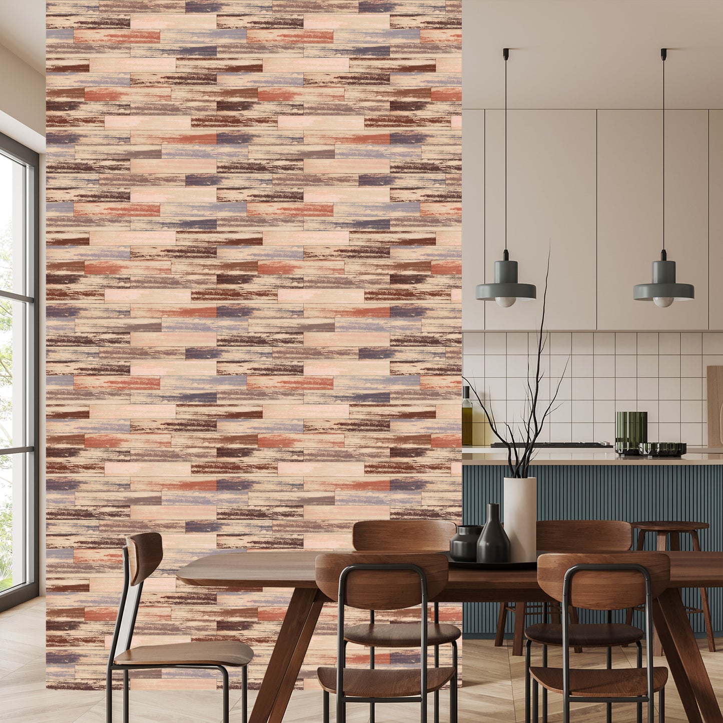 Wallpaper Colorful Wooden Planks In Retro Style
