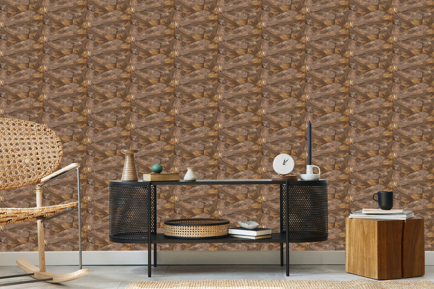 Wallpaper Wooden Hexagons Planks