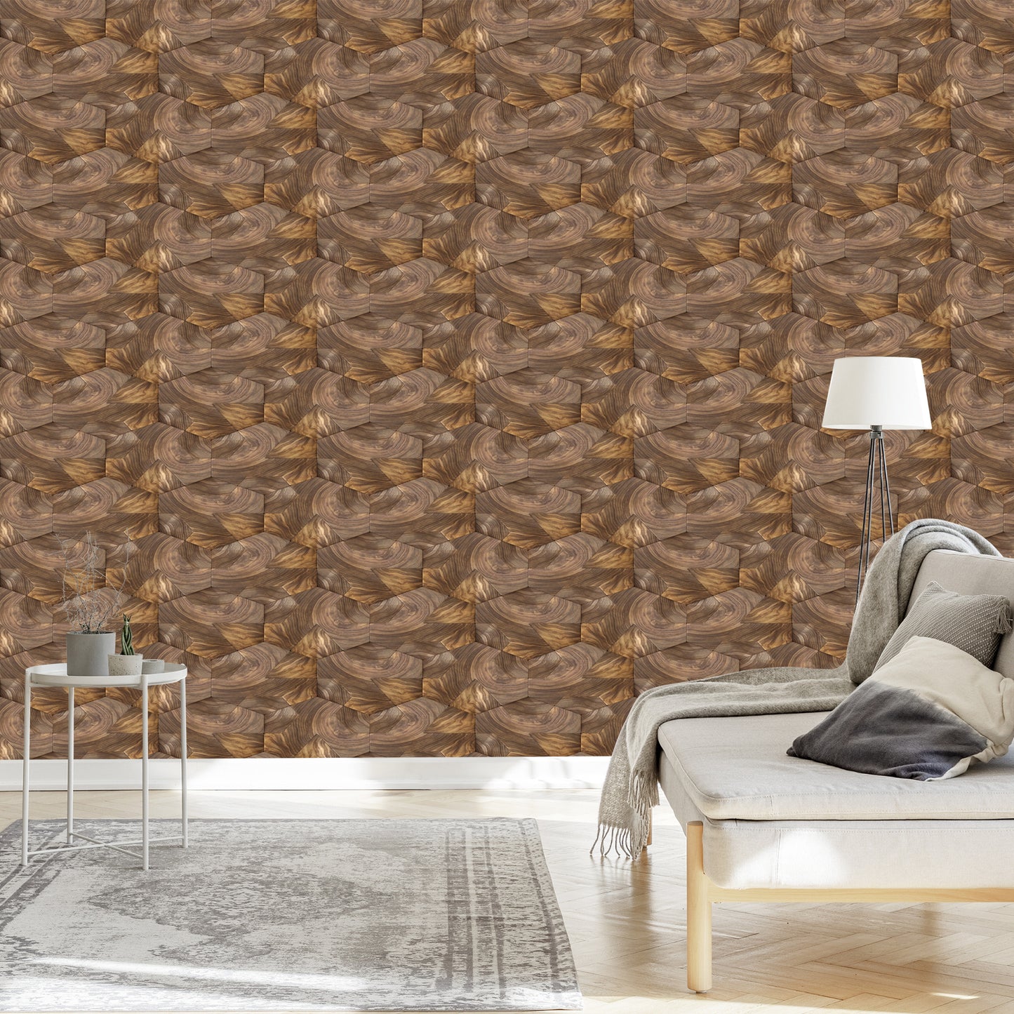 Wallpaper Wooden Hexagons Planks