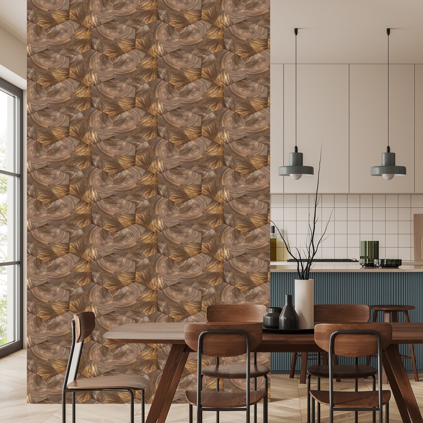 Wallpaper Wooden Hexagons Planks