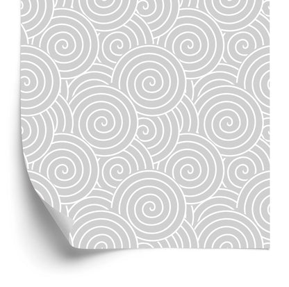 Wallpaper Retro - Whirling Gray - White Spirals