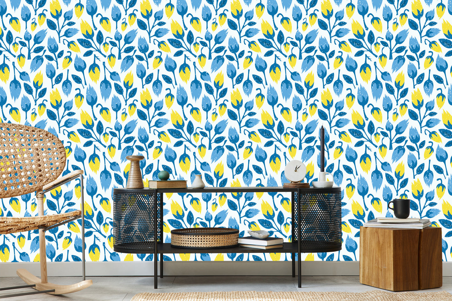 Wallpaper Fashionable Flowers In Retro Style