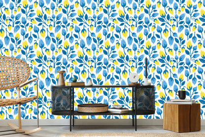 Wallpaper Fashionable Flowers In Retro Style