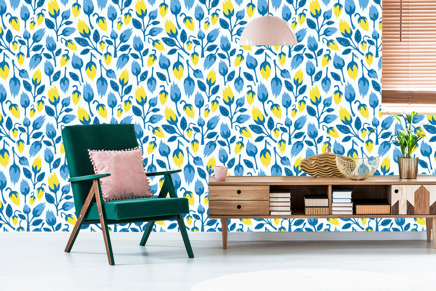 Wallpaper Fashionable Flowers In Retro Style