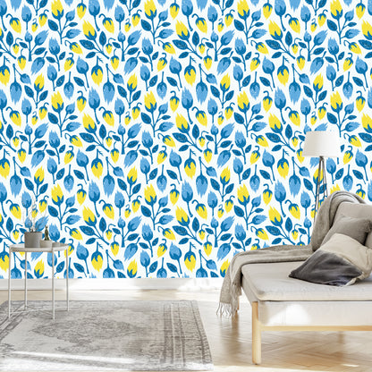 Wallpaper Fashionable Flowers In Retro Style